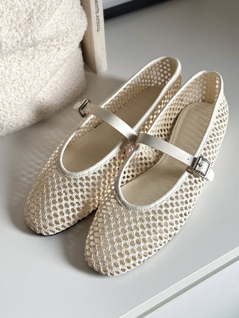 H&M Cream Mary Jane Braided Crochet Flats - US 8
